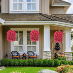 Artificial Bougainvillea Faux Flowers Plants Baskets for Outdoor Outside Decoration, 3 PCS Fake Silk Flowers Long Trailing Vines UV Resistant Realistic for Front Door Porch Patio Balcony, RedHotpink