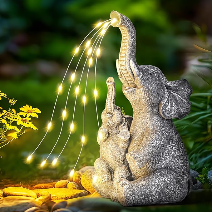 GIGALUMI Solar Garden Outdoor Statues for Women, Mom, Grandma. Elephant Figurine Housewarming and Birthday Gifts Outdoor Statue Light Decor Ornament for Backyard, Patio, Balcony, Lawn, Pond