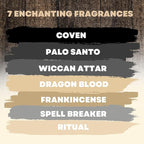 Mecka Salem Spell Incense Sticks | Set of 7 | Premium Slow Burn Organic Incense Sticks for Wicca Rituals and Mystic Vibes | 140 Insense Sticks of Palo Santo, Frankincense, Dragon Blood