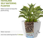 FaithLand 3-Pack Planter Pots, 10 9 8 Inch Self Watering Flower Pots for Indoor Outdoor Garden Plants, White