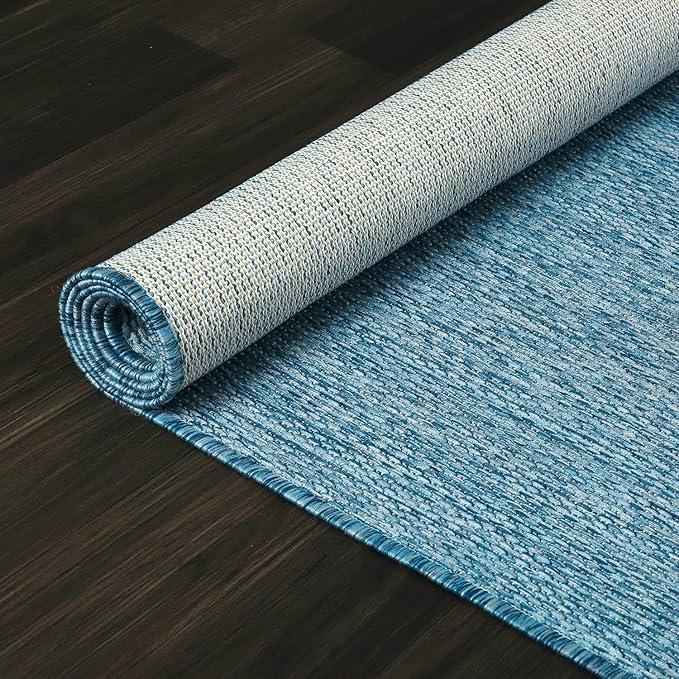 Washable Indoor Outdoor Rug Weather Resistant Carpet Modern Solid for Porch Deck Balcony Backyard Patio Rug 6x9 Aqua Blue