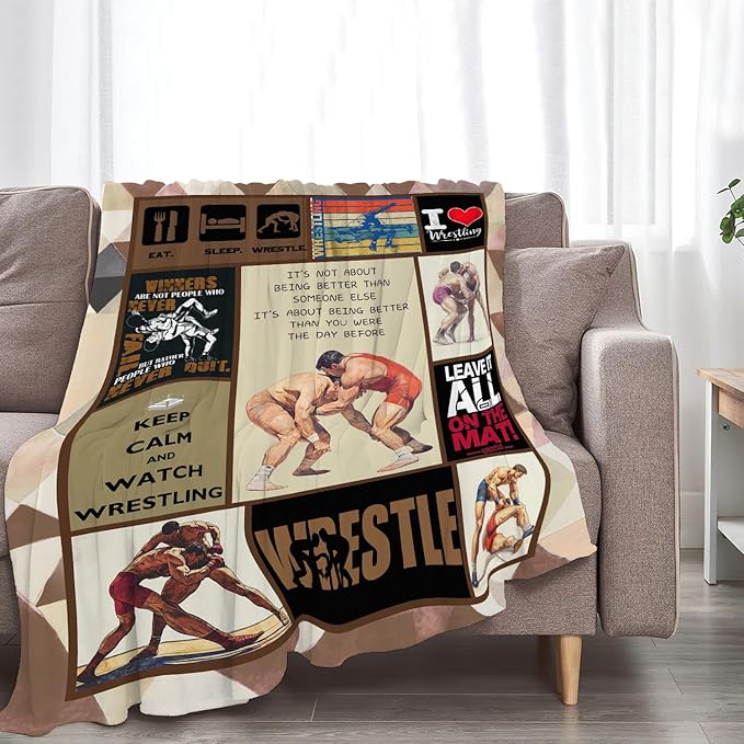 Wrestling Blanket for Boys Girls Women Men Wrestle Gifts Sports Throw Blanket Plush Cozy Flannel Fleece Fuzzy Blankets 50"X40"