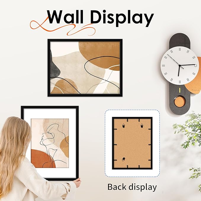 FIXSMITH 12x16 Picture Frame Set of 2, Photo Frame with HD Plexiglass, Display Pictures 8.5x11 with Mat or 11x17 Without Mat, Black Picture Frames Collage Wall Decor, Gallary Wall Frame