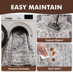 Runner 2x8 Runners for Hallways Runner-Rugs for Bedroom Soft Kitchen Machine Washable Vintage Oriental Floral Medallion Laundry Rug Non Slip Grey