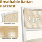 Westice Rattan Dining Chairs Set of 2, Farmhouse Natural Dining Room Chairs with Upholstered Cushion, Wood Armless Chairs for Kitchen/Restaurant, White