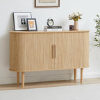 53''Sideboard Buffer Cabinet with Fluted Slide Doors, Modern Credenza Storage Cabinet, Tambour Bar Console Table for Living Dining Room Kitchen Hallway Entryway, Natural