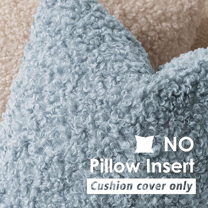 Foindtower 2 Pieces 22x22 Inch Misty Blue,Faux Fur Throw Pillow Cover Accent Sherpa Furry Pillow Covers Fuzzy Soft Pillowcases Cozy Sheepskin Decorative Fleece Cushion Case for Bed Couch Living Room