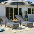 VIVIJASON 3 Pieces Outdoor Wicker Chaise Lounge Chair Set, All-Weather PE Rattan Cushioned Patio Lounger Set of 2 with Side Table, Adjustable Pool Sunbathing Recliner with Armrest & Pillow, Gray