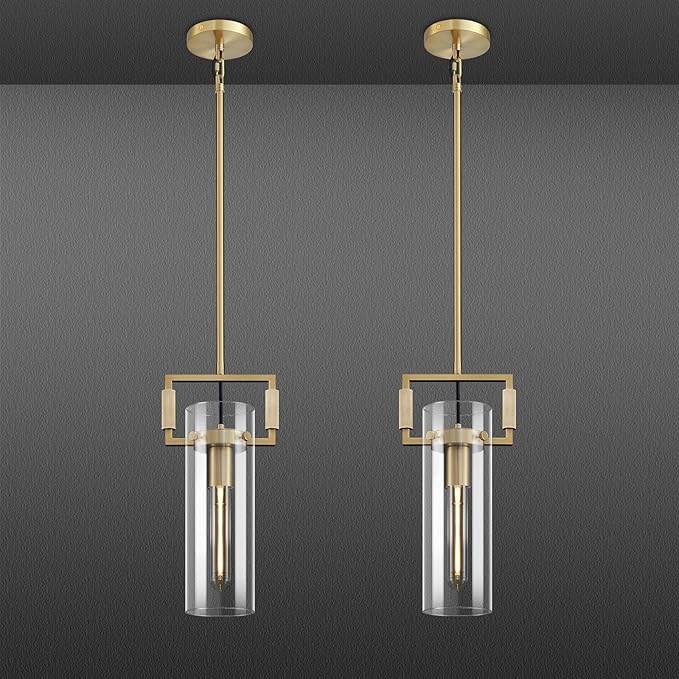 Modern Brass Island Pendant Lights 2 Pack,12'' Glass Light Pendant,Gold Kitchen Island Pendant Light Fixtures,Farmhouses Pendant Light, for Kitchen,Dining Room,Bathroom,Bulbs Included