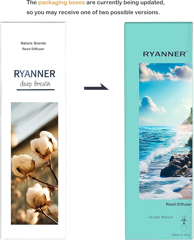 Reed Diffuser Set,5.1oz Ocean Breeze Scent Diffuser with Sticks Home Fragrance Reed Diffuser with Essential Oil for Bathroom Shelf Decor&Air Freshener,Home Bathroom Office Decor & Gifts