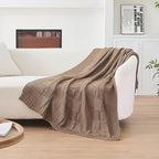 CozeCube Check Knit Throw Blanket, Light Brown Checkered Throw for Couch, Decorative Christmas Soft Cozy Warm Knitted Blanket for Bed Sofa Living Room, 50"X60"