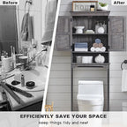 Over The Toilet Storage Cabinet, Farmhouse Bathroom Cabinet with Adjustable Shelf & Barn Door, 67" Tall Over The Toilet Shelf, Grey Wash