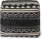 REDEARTH · Tufted Pouf Ottoman with Filler Textured Storage Cube Bean Bag Pouffe Footrest for Living Room, Bedroom, Nursery, Kidsroom; 100% Cotton (17.5"X17.5"X17.5", Ziggurat Obsession Black)