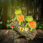 Garden Turtle Figurines Outdoor Decorations, Solar Powered Sweet Frog Face Turtles Resin Statue with 4 LED Lights, Garden Art Spring Fall Winter Christmas Decor for Patio Lawn Yard