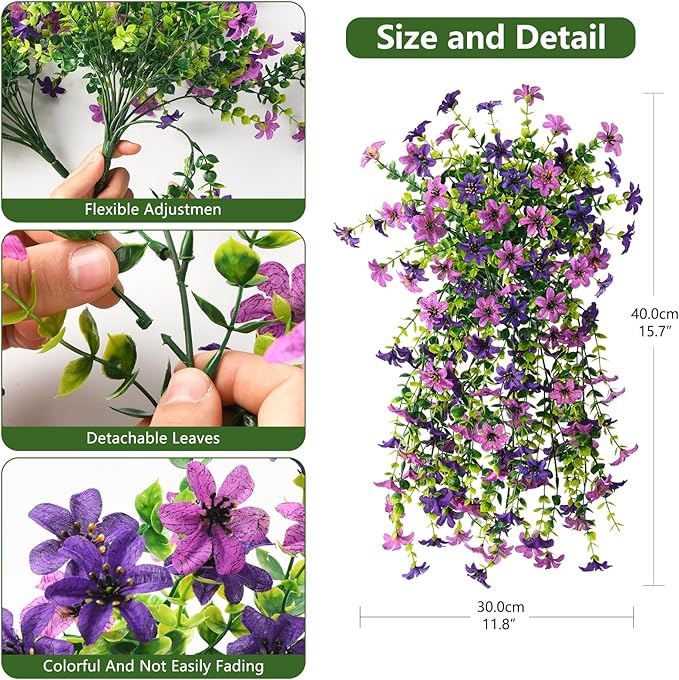 Artificial Hanging Flowers Plants for Outdoor Spring Decoration, 2 PCS Fake Silk Daisy Flower Planter UV Resistant Look Real for Outside Patio Porch Home Summer Decor (Double Purple)