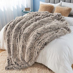 GONAAP Fuzzy Faux Fur Throw Blanket Frosty Brown Super Soft Cozy Plush Fuzzy Shaggy Blanket for Couch Sofa Bed (Frosty Brown, Throw(50"x60"))