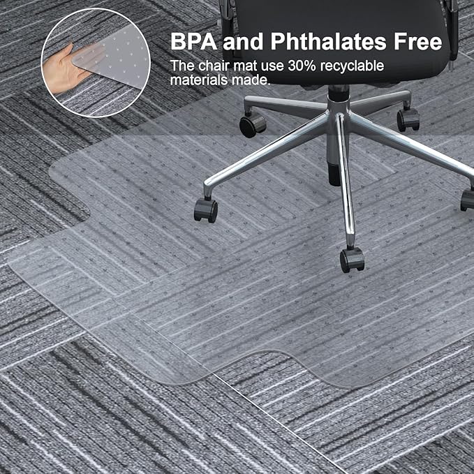 Heavy Duty Office Chair Mat for Carpet 45"x54" PVC Material Chair Mat for Carpeted Floor Slip Resistant Carpet Protector for Home Office Easy Glide Desk Floor Mat for Office Chair on Carpets(Clear)