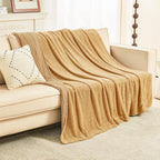 EMME Muslin and Fleece Throw Blanket Reversible - 50"*60" Beige Soft Warm Throw Blankets for Couch Bed Picnic Travel Bed