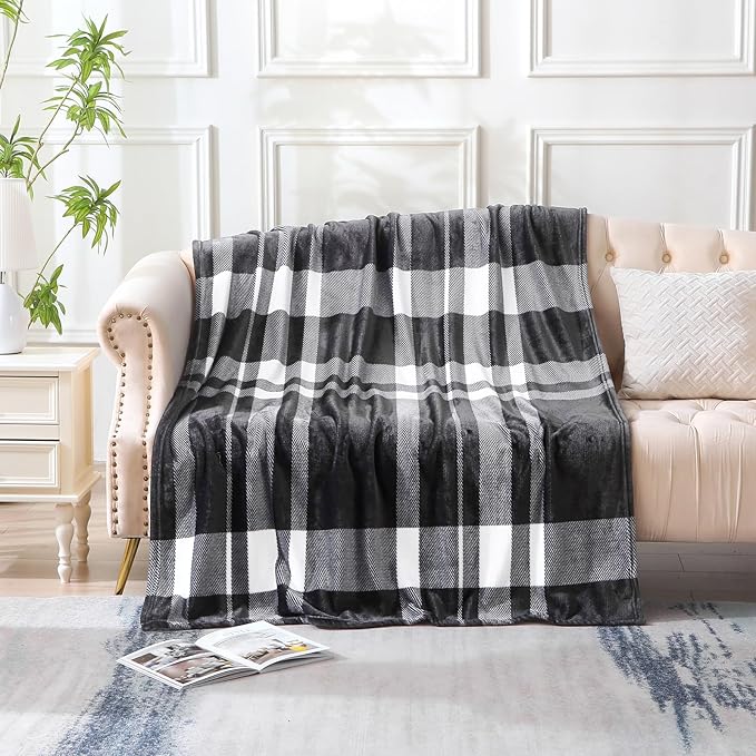 MERRYLIFE Black and White Plaid Throw Blanket Decorative Fleece Throw | Ultra-Plush Colorful | Couch Blanket Travel Lap | Home Gift Use(50" 60",Black White)