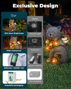 Solar Garden Statues Outdoor Decor, 6 LED Cat Flowers Butterfly Figurine Lights, Waterproof for Balcony Patio Porch Lawn Yard Ornament Art - Gift Ideas for Housewarming Gardening Grandma Women