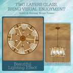 Modern Gold Round Chandelier 6 Light Drum Glass Chandelier Light Fixture18in Hammered Glass Chandelier for Dining Room Kitchen Entryway Bedroom Breakfast Nook