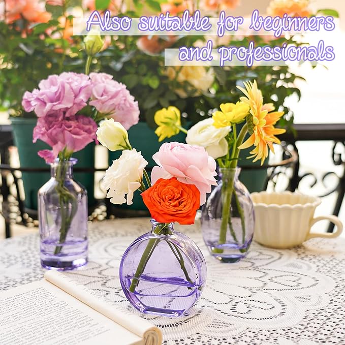 Glass Bud Vases Set of 12, Purple Small Glass Vase for Wedding Centerpieces, Clear Vase in Bulk | Purple Bud Flower Vases for Elegant Floral Displays, Table Decor, Event Styling