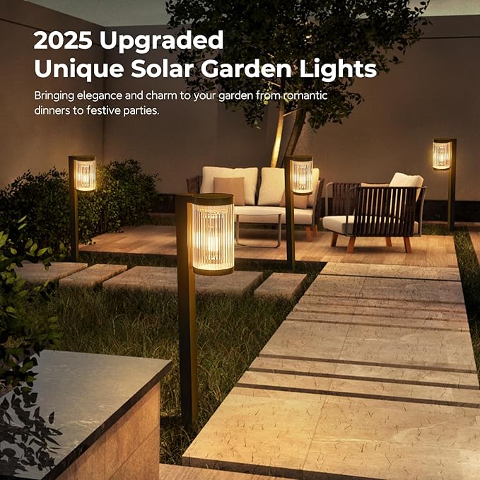 Solar Pathway Lights Outdoor, 4 Pack Upgraded Outdoor Solar Lights for Outside Super Bright Up to 12Hrs, IP65 Waterproof Solar Garden Lights for Yard Landscape Path Walkway Decoration