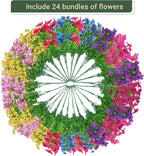 24 Bundles Artificial Flowers for Outdoors & Indoors – UV Resistant Faux Plastic Plants for Garden, Patio, Porch, Window Box, Home Decor – Lush & Vibrant Fake Flowers, Multicolor