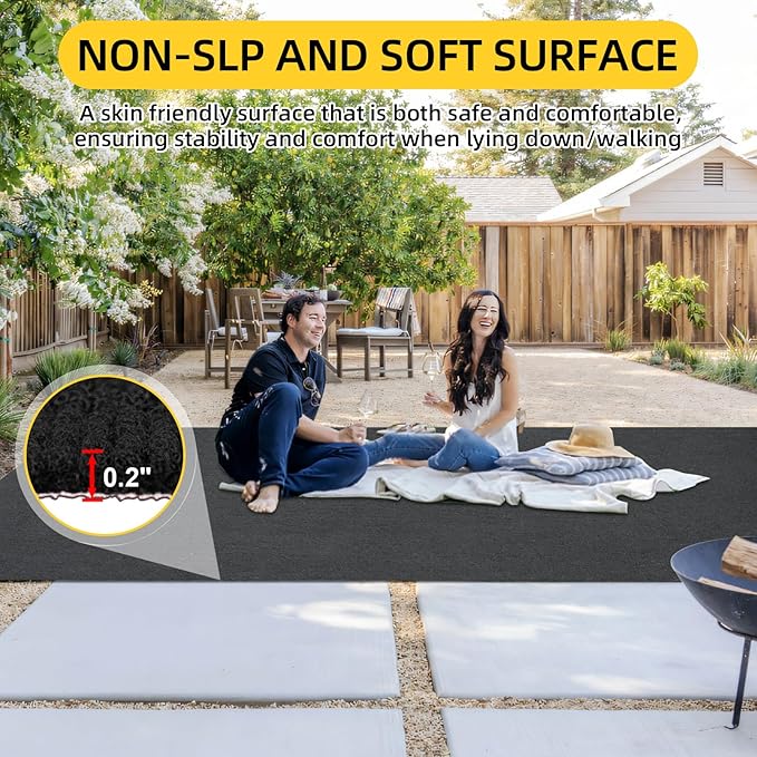 Marine Carpet, 5 FT x 20 FT Black Indoor/Outdoor Carpet, 0.2" Thick, Non-Slip, Waterproof, Machine Made, High Pile, Rectangular Area Rug