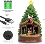 Christmas Tree Animated Ratating Manger Nativity Scene, Musical Angel Holy Family Figurines LED Light Play Silent Night Music, Xmas Decor Gift, Tabletop Decorative Holiday Home Decorations