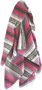 Del Mex Classic Mexican Blanket, Large Authentic Woven Falsa Throw (70"x50"), Artisan Southwest Décor for Beach, Yoga, Outdoors (Pink/Purple)