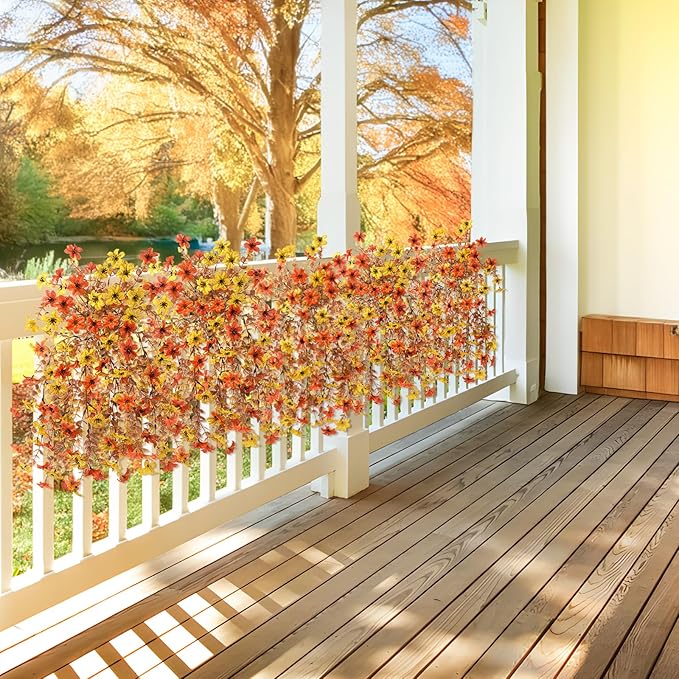Artificial Hanging Fall Flowers for Outdoors Decoration,2 Pcs Fake Silk Plant Ourdoor Daisy Realistic UV Resistant for Home Indoor Porch Patio Wall Balcony Yard(Yellow Orange)