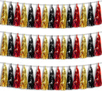 3P Black-Red Gold Foil Fringe Metallic Tassel Garland, Tassels Banner Streamers for Parade Floats, Bachelorette, Wedding, Birthday, Halloween, Christmas, Bridal/Baby Shower Party Decorations