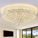 18-Light 32 inch Large Crystal Chandelier Flush Mount Ceiling Light Fixture for Living Room Dining Room Bedroom Foyer Entryway Chrome Finish