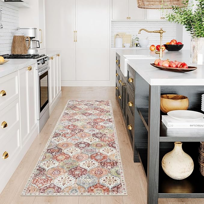 Lahome Moroccan Trellis Hallway Runner Rug, 2x6 Kitchen Runner Rugs Non Skid Washable, Vintage Laundry Room Rug Ultra-Thin Long Carpet for Bathroom Bedroom Entryway, Orange/Terracotta