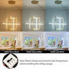 Modern LED Chandelier Led Pendant Light Square Contemporary Chandelier Hanging Light Dimmable for Living Room, Dining Room, Bedroom, Kitchen, Stydy Room 90W 3000K/4000K/6000K Optional,Gold