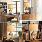 QiMH Table Lamp for Living Room, Farmhouse Lamps Set of 2 with USB A+C and Nightlight, 26" Rustic Bedside Lamps with 3-Way Dimmable Touch Control, Nightstand Lamp for Bedroom Decor, Wood Grain