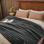 NEWCOSPLAY Faux Fur Twin Blanket Grey 3D Ribbed Plush Thick Warm Blanket for Couch Sofa Bed 850GSM (Grey Ribbed, Twin(60"x80"))