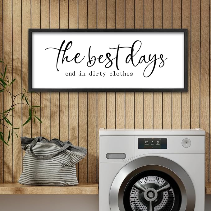 The Best Days End In Dirtiest Clothes Wall Decor 40"×15" Large Laundry Room Bathroom Funny Wood Framed Sign wall Hanging Art (Black)