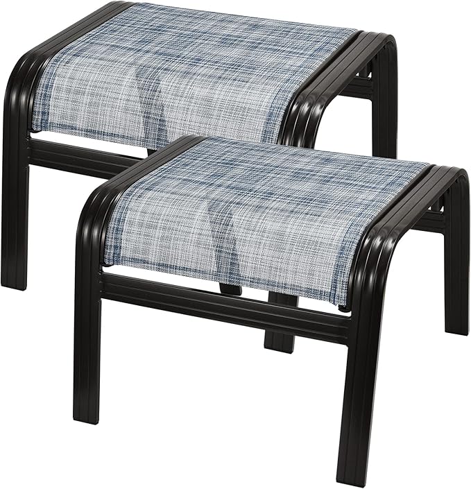 Outdoor Foot Stools Gift for Patio Ottoman Footrest Aluminum Portable Seat Wicker Furniture Stackable Dining Ottoman 2 Pack Blue