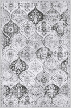 Lahome Moroccan Trellis Washable Rug, 2x3 Kitchen Rugs for Entryway Bathroom, Non-Slip Indoor Door Mat Ultra-Thin, Small Oriental Throw Carpet for Bedroom Entry, Silver/Grey