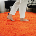 Orange Fluffy Round Rug,Soft Area Rugs for Girls Room,Shaggy Rugs 4'X4' for Living Room,Non Slip Circle Rug for Kids Bedroom,Shag Plush Nursery Carpets,Fuzzy Plush Rug for Dorm,Cute Room Decor Carpet