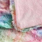 Lotus Karen King Size Faux Fur Blanket Rainbow - Big Bubble Rabbit Fluff Blanket for Bed, Large Fluffy Fuzzy Cozy Blanket, Thick Furry Plush Shaggy Blankets, 108x90 Inches