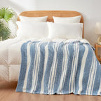 Snuggle Sac Stripe Blue Blankets Luxurious Microfiber Fabric, Reversible Super Soft Bedding Blankets Warm Cozy Knit Fuzzy Plush Blanket for Bed,Couch,Sofa,Living Room, Blue Stripe,60x80 inches