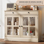 GarveeHome 35.4 in Sideboard Buffet Cabinets with Glass Door, Buffet Cabinet with Storage, Oak Sideboard Cabinet with Drawer, Modern Buffets & Sideboards for Dining Room, Kitchen