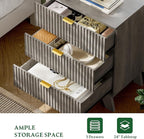 Fluted Nightstand with Charging Station, 24" Wide Bedside Table with 3 Large Storage Drawers, Modern Wood Side Table Night Stand, End Table Small Dresser for Bedroom, Living Room, Dorm, Grey