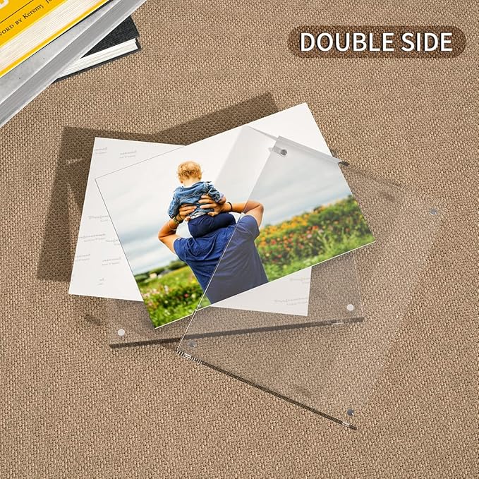 Acrylic Picture Frame 6x8 Inches, High Transparent Magnetic Photo Frame, Double Sided Plexiglass Picture Frame 12mm + 12mm