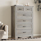 Tall 6-Drawer Dresser for Bedroom, Modern Wooden Chest of Drawers with Metal Handles, Anti-Tipping Design, Sturdy and Stable Storage Organizer for Living Room, Entryway, Home Office, Standard