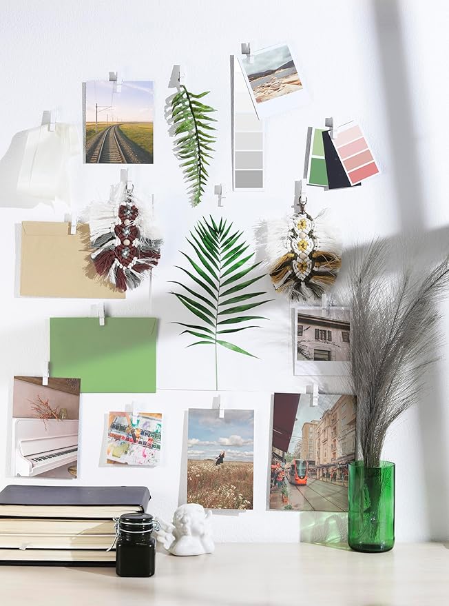 20 Pack Mini Self Adhesive Clips for Pictures - White Wood Clip Photo Holders for Wall, Poster Hanger, Photo Cards Hanging Display Board & Picture Boards, Artwork Photos Holders Card Room Decor