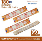Satya Myrrh Incense Sticks, Satya 15gmx12 Pack with Raajsee Incense Holder Bundle, Satya Nagchampa Natural Incense